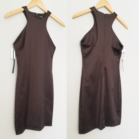 NEW Aritzia TEN Babaton Satin Pressure Dress 00 Racer Back Rich Mocha Brown 90s - Picture 11 of 12